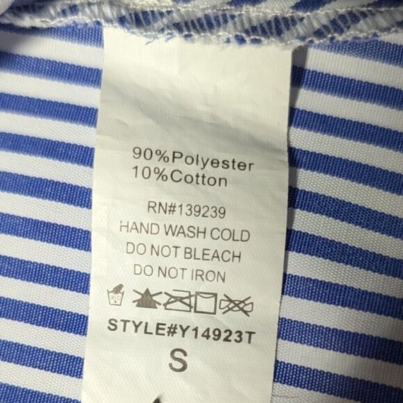 Pomander Place Tuckernuck Addie Blouse Striped Blue Bell Sleeve Tunic Top Small - Picture 4 of 5